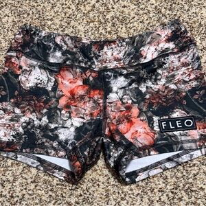 Fleo Women's Floral Athletic Shorts in Black & Coral
